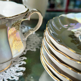 Кофейный сервиз Коростенский ФЗ 1990гг. Тонкий фарфор, люстр, позолота. Цена за 15пр. Картинка 8